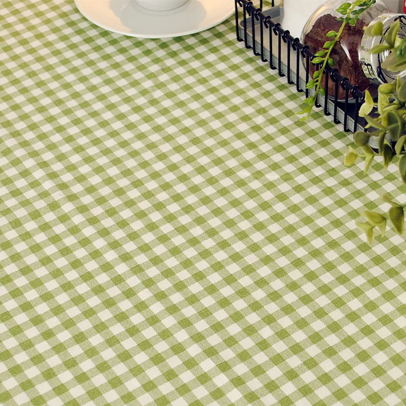 

1Pcs Home Decoration Home Textile Customize Table Cloth Cotton Linen Green Plaid Simple Style Square Table Cover