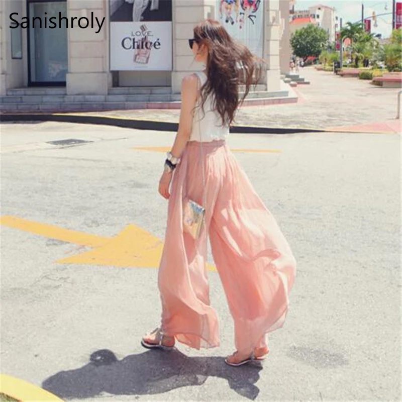 

Sanishroly 2018 New Summer Autumn Women Long Pants Elastic High Waist Chiffon Pants Female Casual Wide Leg Pants Trousers SE174