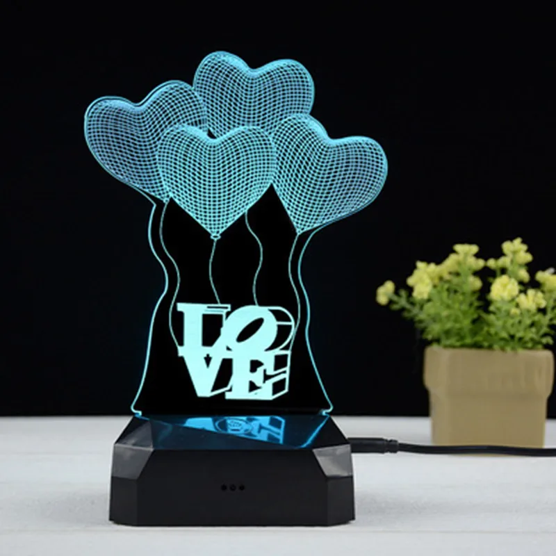 

3D Creative led table Acylic lighting jellyfish cartoon luminous craft gift light led heart type creative lamp night lighting