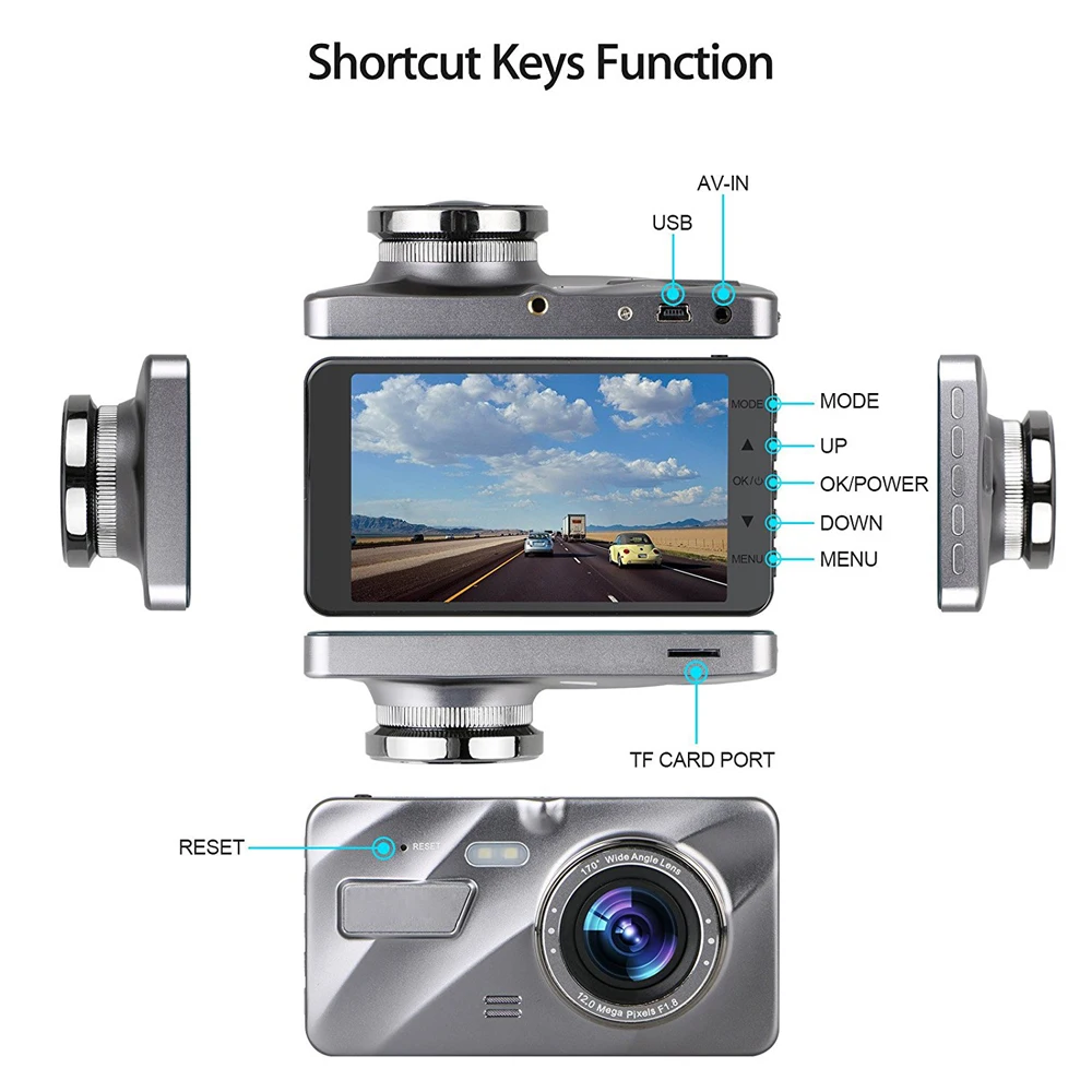 Автомобильный видеорегистратор ADDKEY с двумя объективами 1080P Full HD камерой заднего