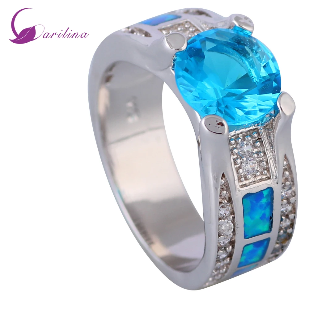

Fashion Opal Rings Women's Rings Blue Fire Opal Silver Color Overlay Gift Size 5 6 7 8 R510
