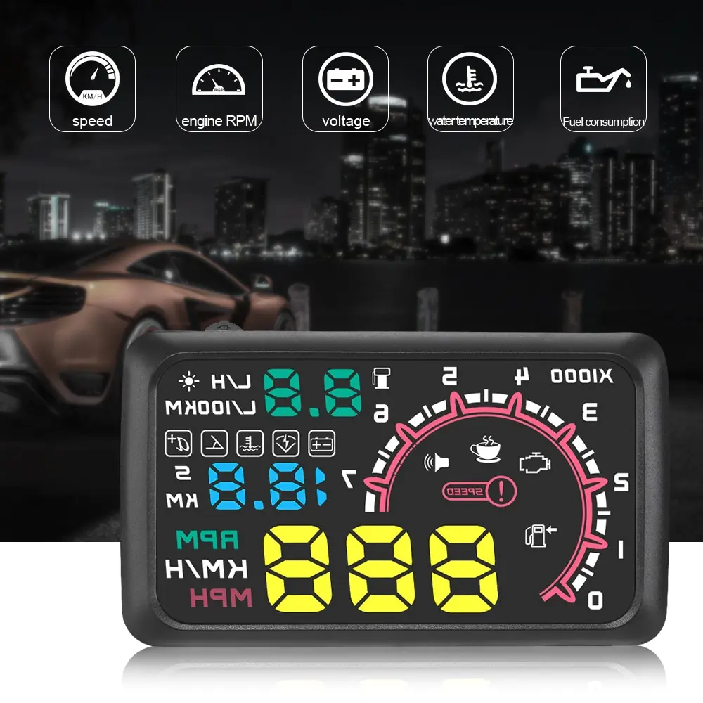 

Car HUD Head Up Display 5.5" KM/h & MPH Speeding Warning OBD2 Interface Windshield Projector Multiple-Color Bright System