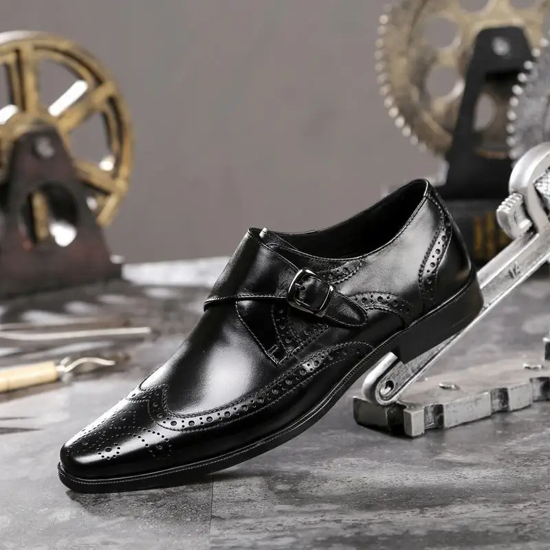 

2019 New Fashion Big Size Vintage Men Brogue Oxford Shoes Fashion Leather Monk Buckle Strap Men Shoes