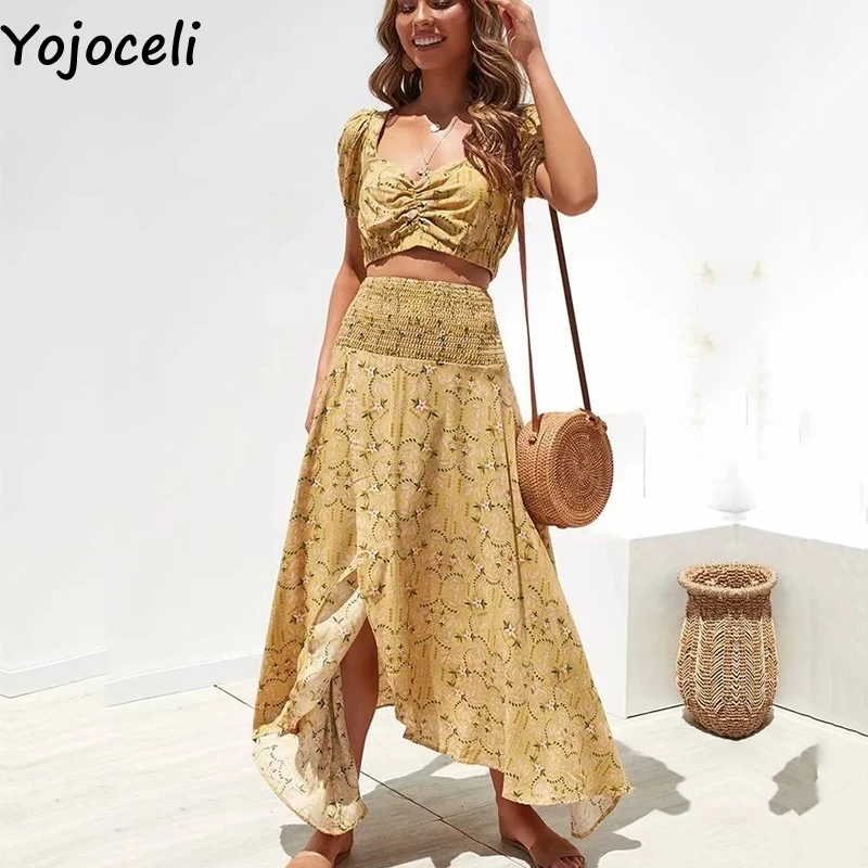 Yojoceli сексуальное длинное платье с принтом женский костюм из двух предметов