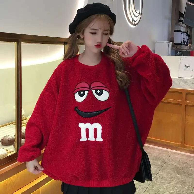 Осень зима женские желтые с длинным рукавом M письмо Улыбка печати Harajuku Свободные толстовки для женщин флисовый пуловер Женский свитшот - Цвет: Srr1