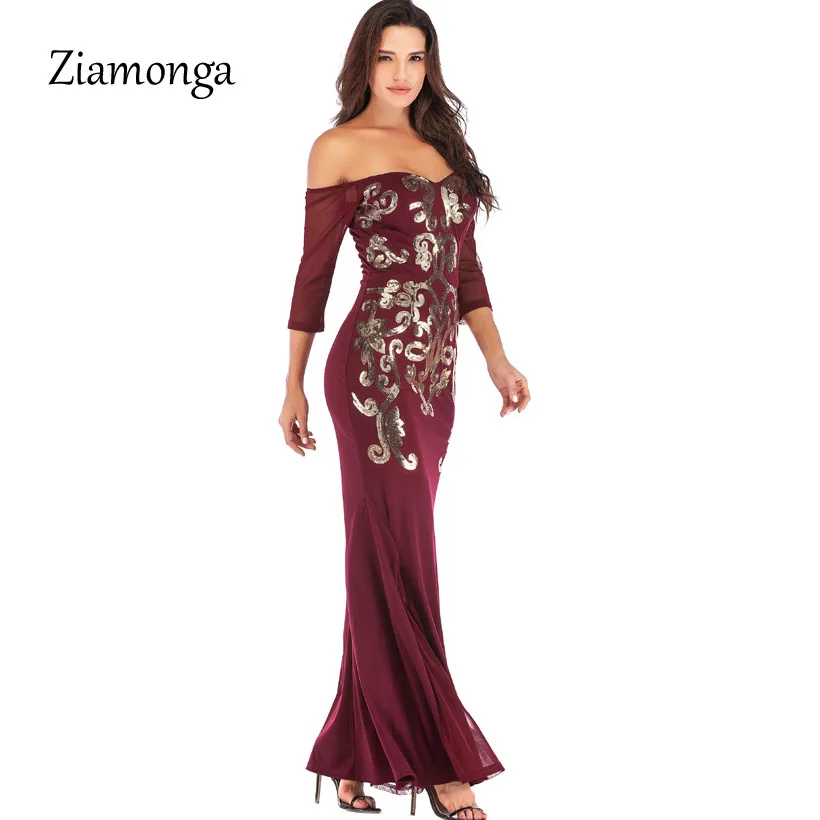 Ziamonga Mesh Sheer шлейф с блёстками вечернее платье Платья для вечеринок Элегантное Длинное платье русалки длинное зимнее платье Для женщин платья