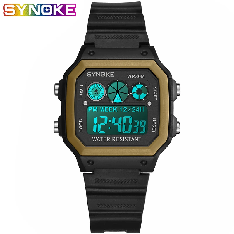 9029 gold SYNOKE цифровые часы студенческие мужские красочные светящиеся светодиодный из нержавеющей стали многофункциональные модные золотые серебряные электронные часы - Цвет: 9029 gold