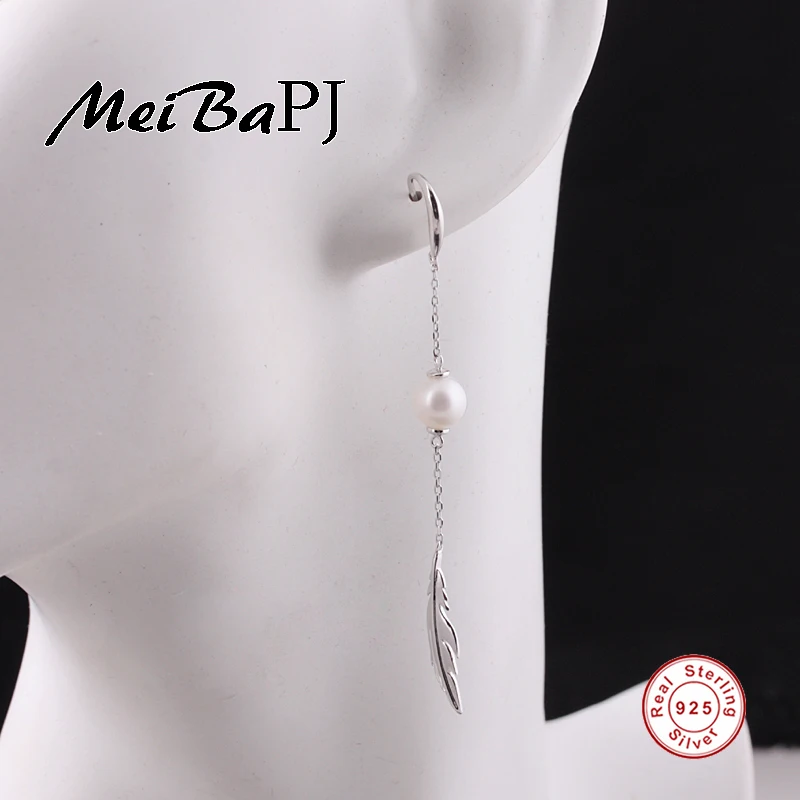 МейБаПЖ 2017 Новые серьги из качественного серебра 925 с природными жемчужинами прямоугольной формы с длинной цепочкой с пером для женщин.