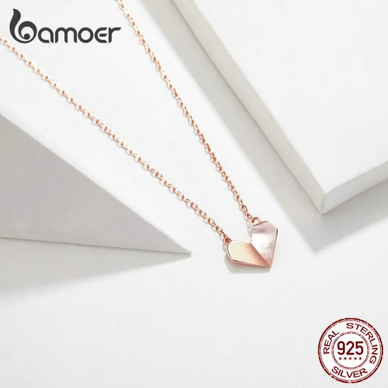 Bamoer, ожерелье-чокер в форме сердца, для женщин, 925 пробы, серебро, короткая цепочка, ожерелье, розовое золото, ювелирное изделие, SCN330