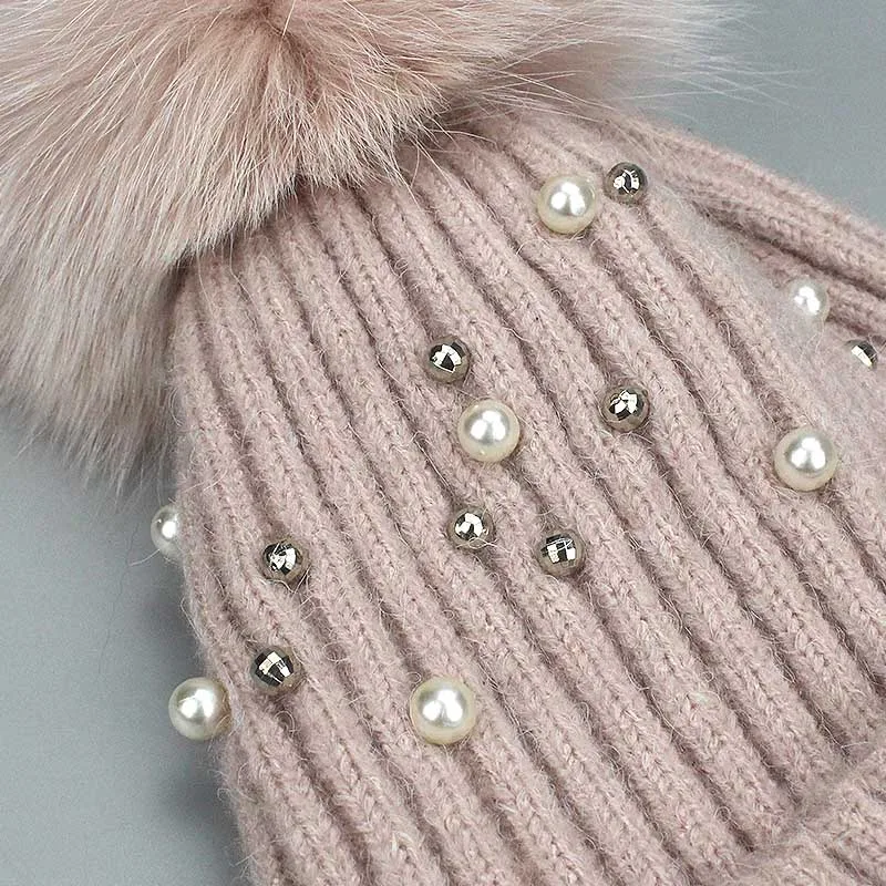 Женская Зимняя шерстяная шапочка с жемчугом|Женские Skullies и шапочки| |