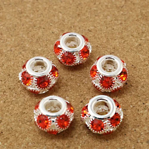 

11x13mm Round Shape Orange Rhinestone Hollw Ball Spacer DIY Beads Fit European Bracelet