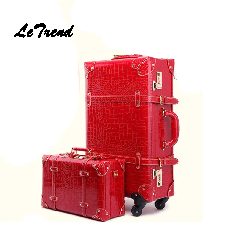 

Letrend Retro Crocodile Suitcase Wheels Rolling Luggage Set Password Trolley Spinner Travel Bag Women 20 inch Carry On Trunk