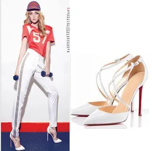 New 2014 brand fashion sexy spring womens shoes stiletto Pointed toe Red bottom sole high heels women pumps Lace up Ankle wrap | Обувь