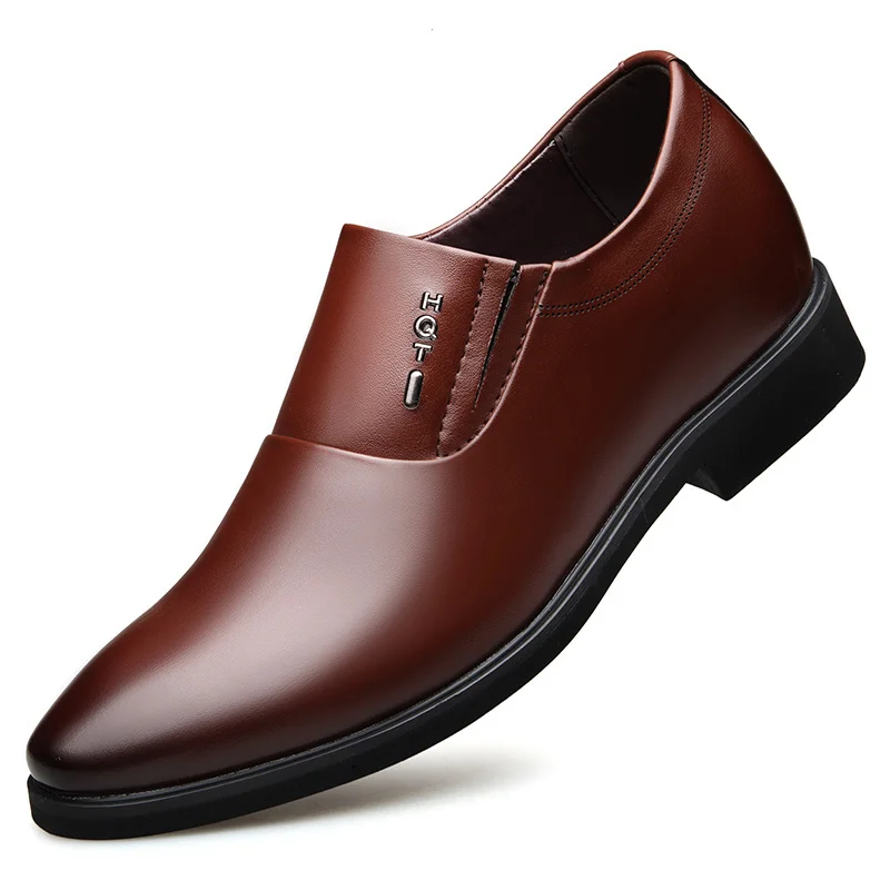 QZHSMY Increase Men Dress Italian Shoes Black Slip-on Man Shoes Leather Genuine Spring Autumn