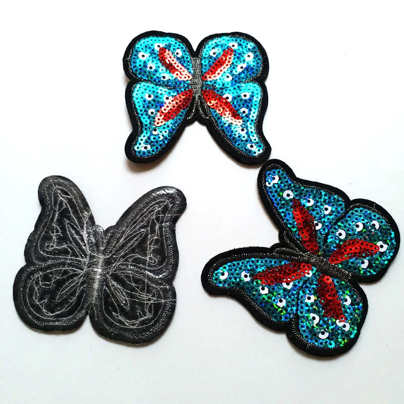 3 шт./лот блестки со стразами нашивки для одежды Бабочка бисер вышитая аппликация
