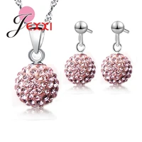 austrian pave disco ball stud 925 sterling silver earring pendant necklace austria crystal woman jewelry sets new gift