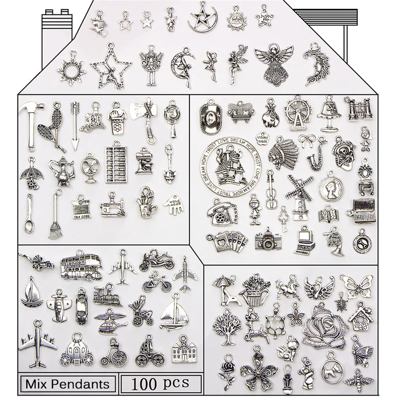 100 шт./компл. Нью создание Разъем Бейл микс бусины браслет шарма подвеска