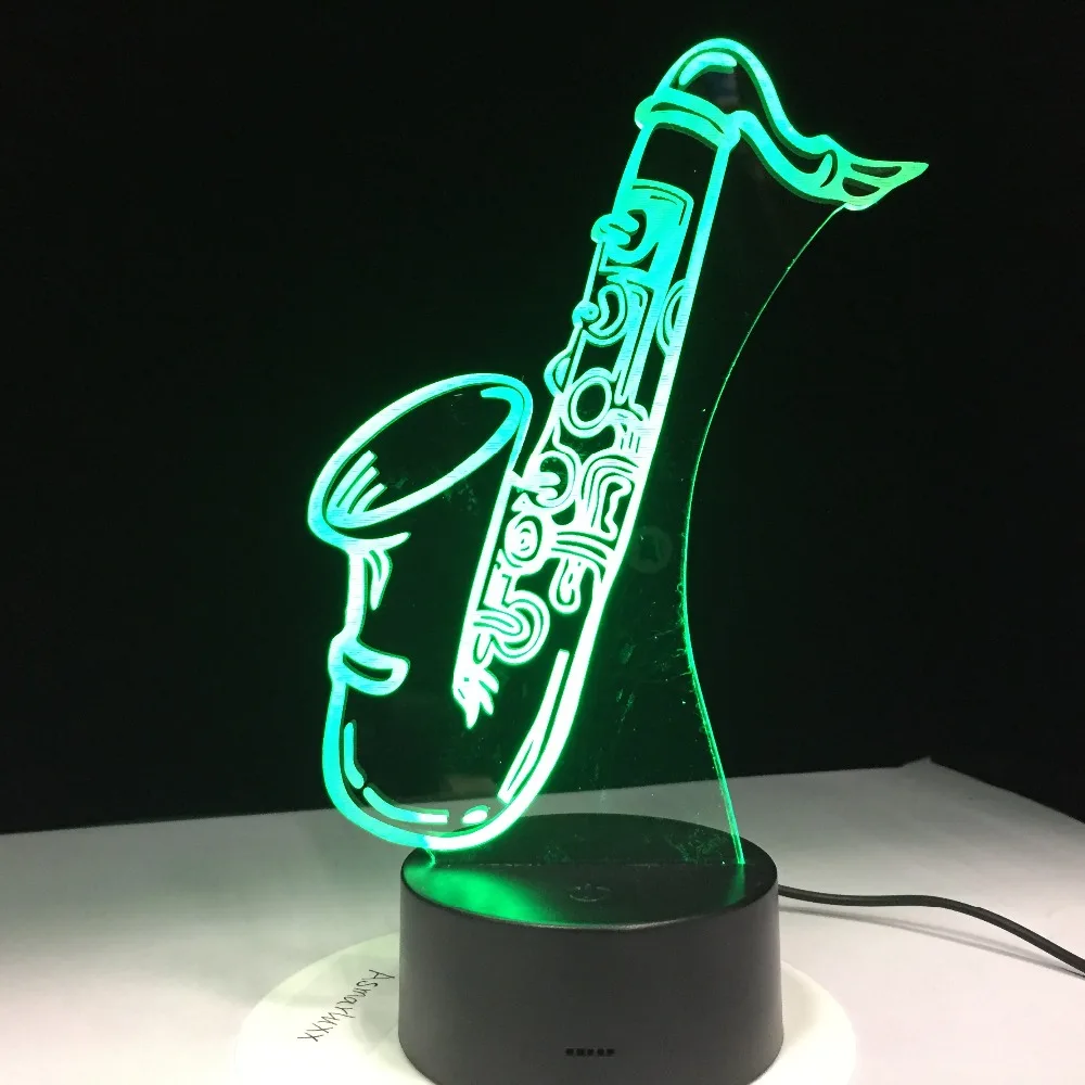 Настольная лампа Saxphone 3D светодиодная Ночная музыкальный инструмент антикварный