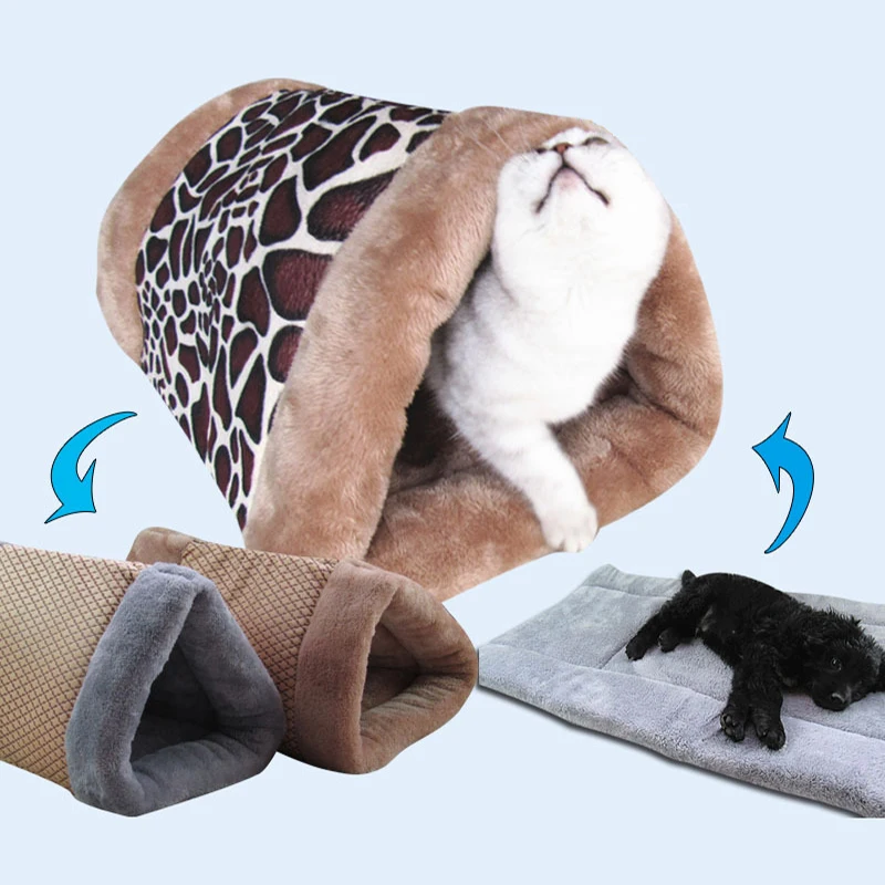 Теплый флис кровать собаки Pet плед коврики для Кот коричневый серый щенок корпуса