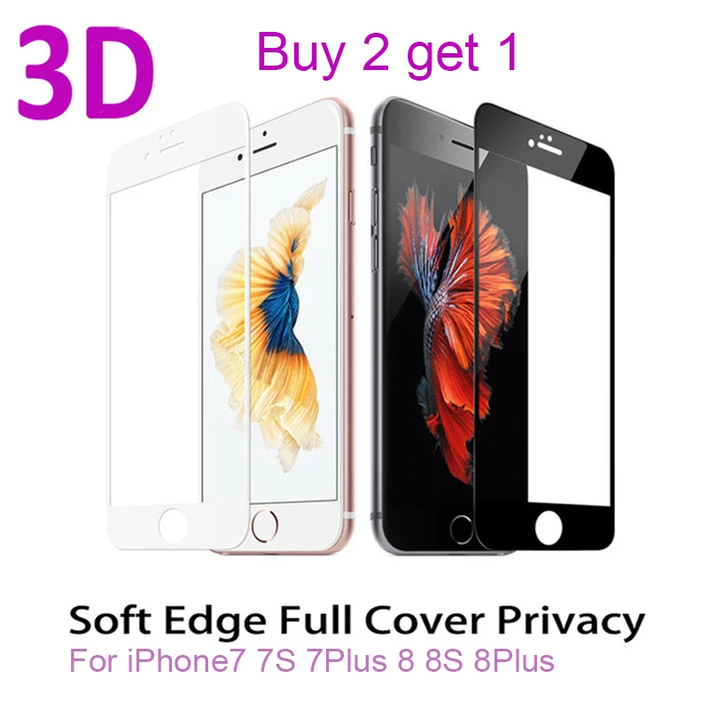 Защитное стекло 3D изогнутый дугой край закаленное для iPhone 7 7s 7Plus 8 8s Plus 9H цветов |
