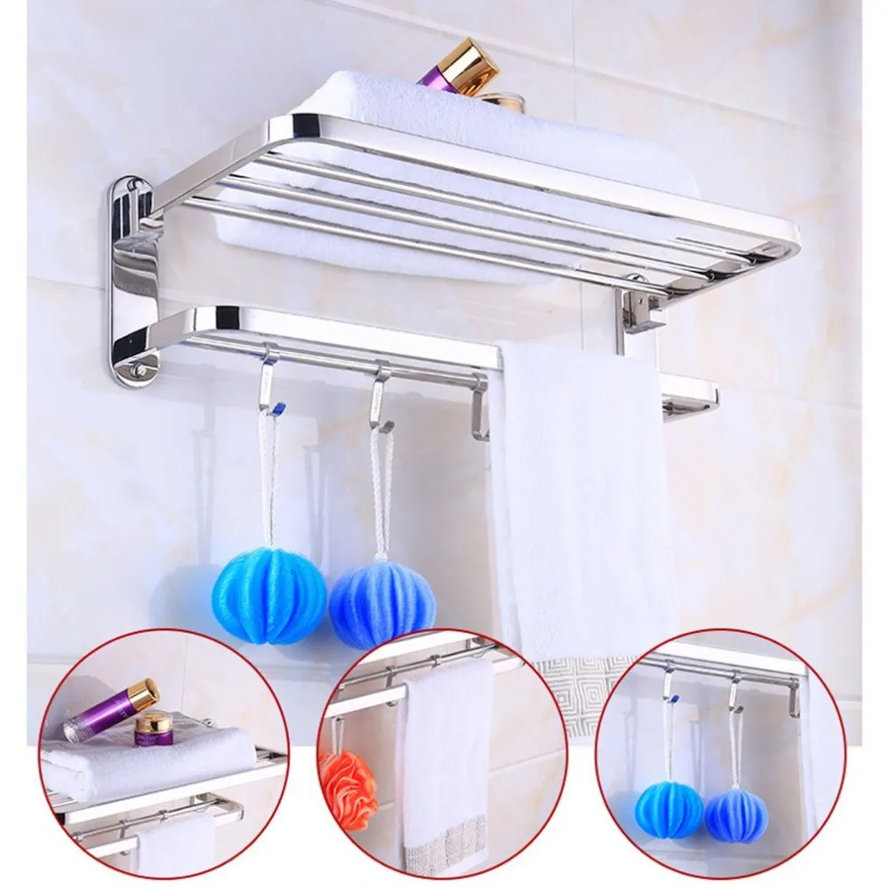 Multifunctional Stainless Steel Anti-rust Toilet Bathroom Washroom Towel Rack Wall Mounted Storage Hook Rod Holder Hanging Bar |