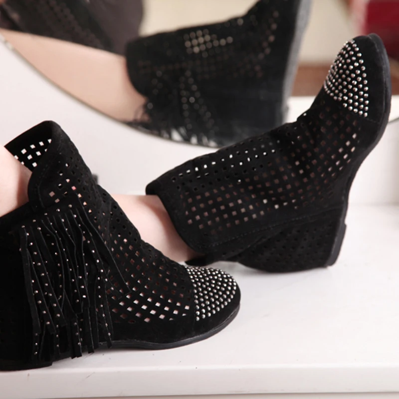 Лето плюс размер 11 12 Мода Твердые Slip-On Ручного шитья Кристалл Bling Fringe Высота