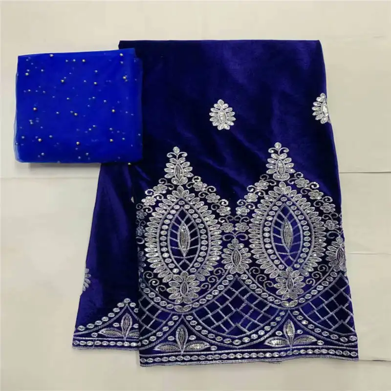 

High Quality Velvet Lace Fabric African George Lace 5Yards With 2Yards Swiss Voile Lace tissu For Clothing /Wedding Dress!LXF632