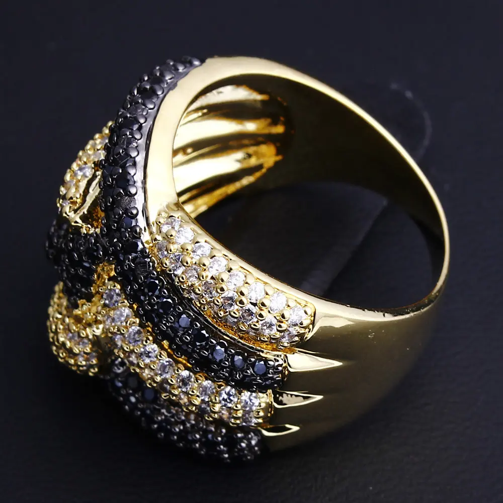 Новый большой Белое и черное кольцо Rhodium Gold цвет кубического циркония Кольца