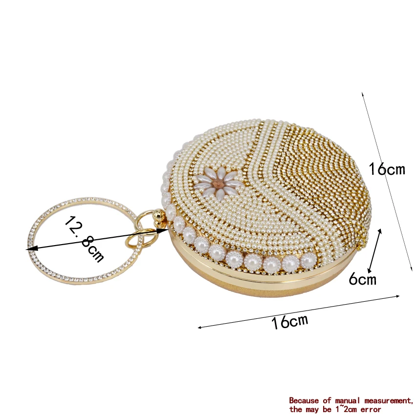 Модная круглая Золотая Серебряная Женская вечерняя сумка с жемчужинами и