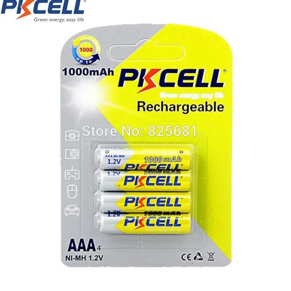 4 шт. аккумуляторные батарейки PKCELL 1 2 В AAA Ni MH 1000 мА · ч циклов зарядки для игрушек