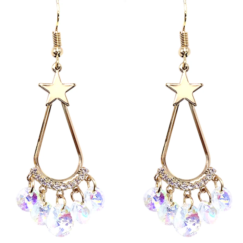 

MIARA.L Color CZ Bohemian Geometric Korean Earrings Fashion Stars Tassel Earrings Ear hooks