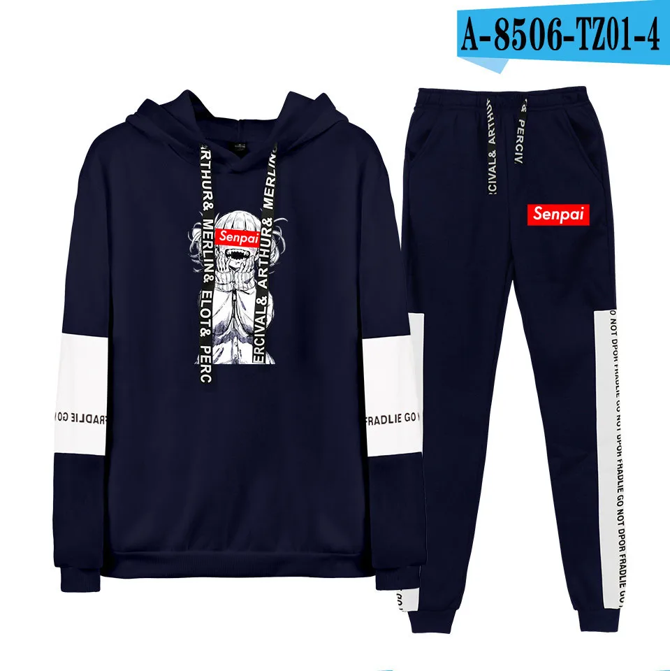 NAVYBLUE Senpai принт женские мужские спортивные костюмы 2 шт. в комплекте пуловер Толстовка Топы и длинные спортивные брюки - Цвет: NAVYBLUE