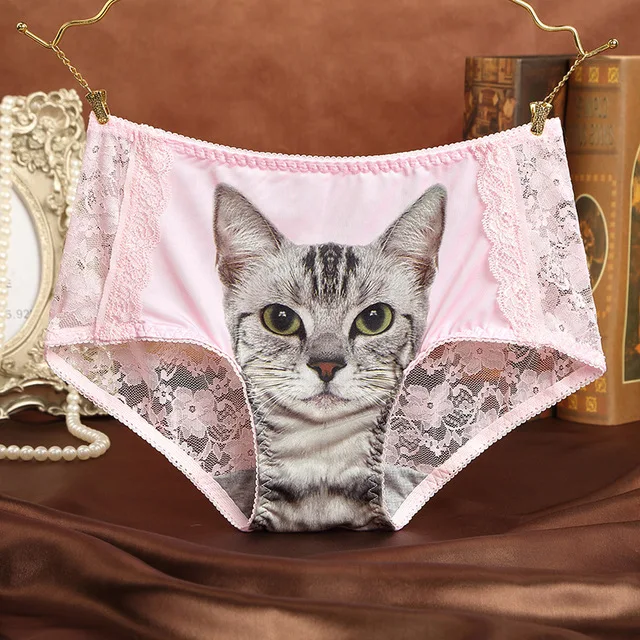 E Pink Сексуальные трусики с 3D котом, кружевное нижнее белье для женщин, милые бесшовные трусы, женские хлопковые трусы со средней посадкой, Прозрачное нижнее белье, нижнее белье - Цвет: E Pink
