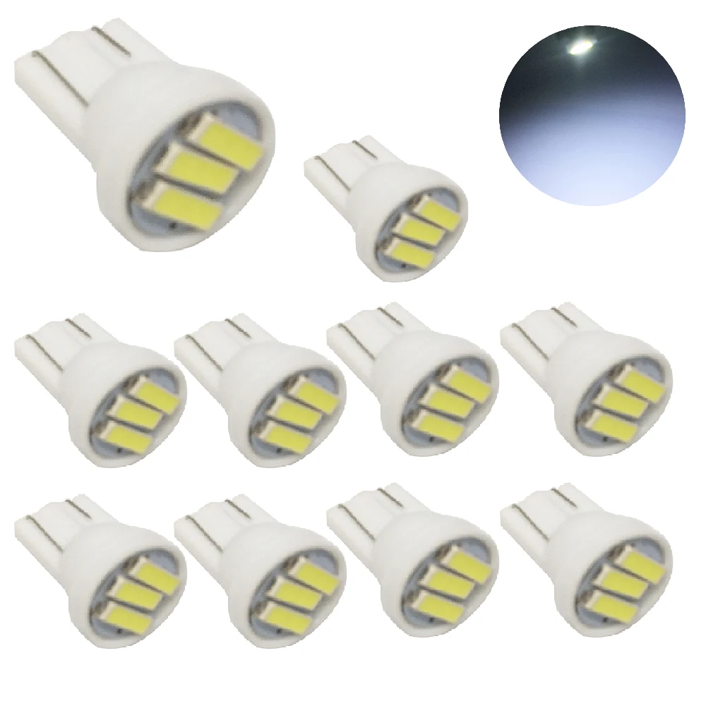 

YSY 100X T10 3 SMD 7014 светодиодный 3SMD 7020 1 Вт белый синий W5W светодиодный светильник на танкетке для номерного знака Лампа для двери автомобильный светильник 12 В DC белый