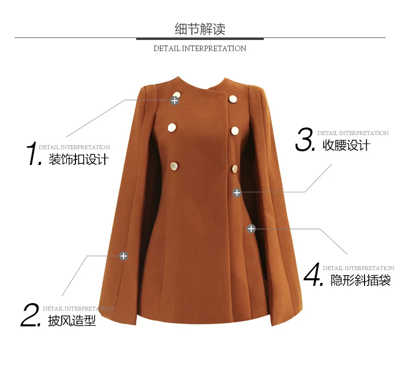 

New double breasted Fashion Cloak Blazer Women Black Split Jacket Coat Female Casual Blazers women Woolen cloak coat women