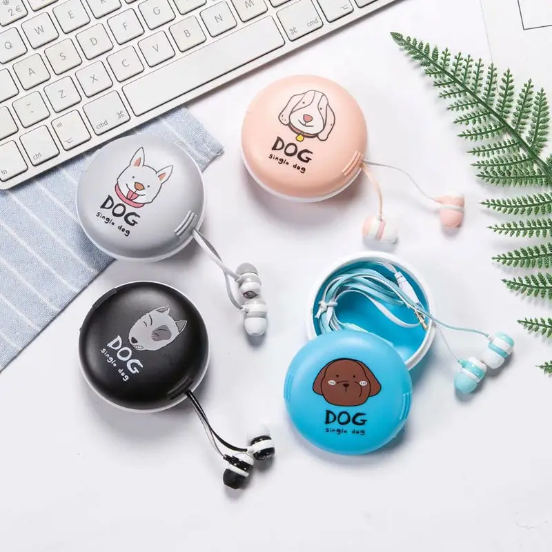 CHICLITS Cute Cartoon Single Dog Series Earphones 3.5MM With Mic Music Earplugs Storage Box For Phone MP3 Kids Student Gift | Электроника