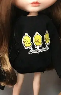 black2 Fashion Doll Blyth Clothing T Shirt Cartoon Long Sleeve Hoodie for 1/6 Dolls Accessories for blyth,azone,pullip dolls - Цвет: black2