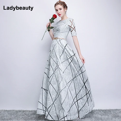 Серый Robe De Soiree, короткие рукава, белые длинные вечерние платья,, шнуровка, Винтажный кружевной топ, дешевые платья для выпускного вечера - Цвет: Серый