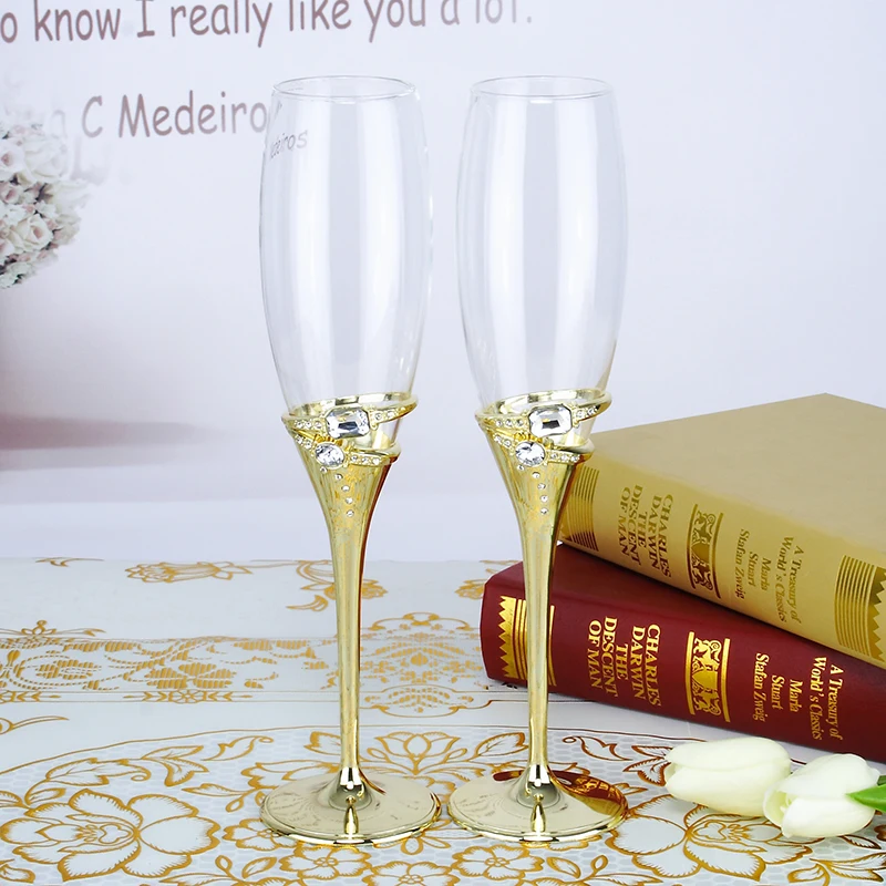 Топ класс золотые бокалы с 2 шт яркие алмазные стеклянные изделия Набор для