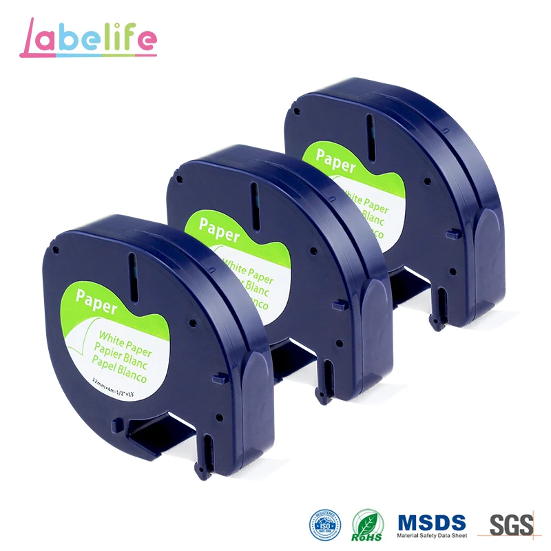 Labelife 3 шт. Dymo 91330 (91220 91200 59421) бумажная этикеточная лента Черная на белом 12 мм