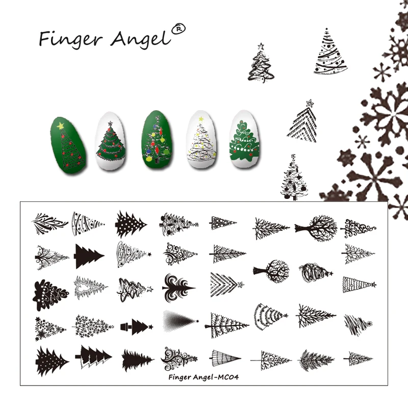 Finger Angel 20 шт 6*12 см Рождественская пластина для стемпинга нейл арта шаблон