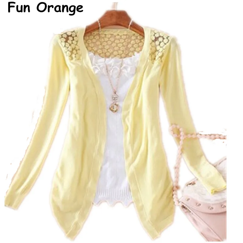 Fun Orange New Summer Fashion Women Lace Sweet candy Color Crochet hollow out Knitwear Blouse Full Sweater Cardigan Open Stitch |