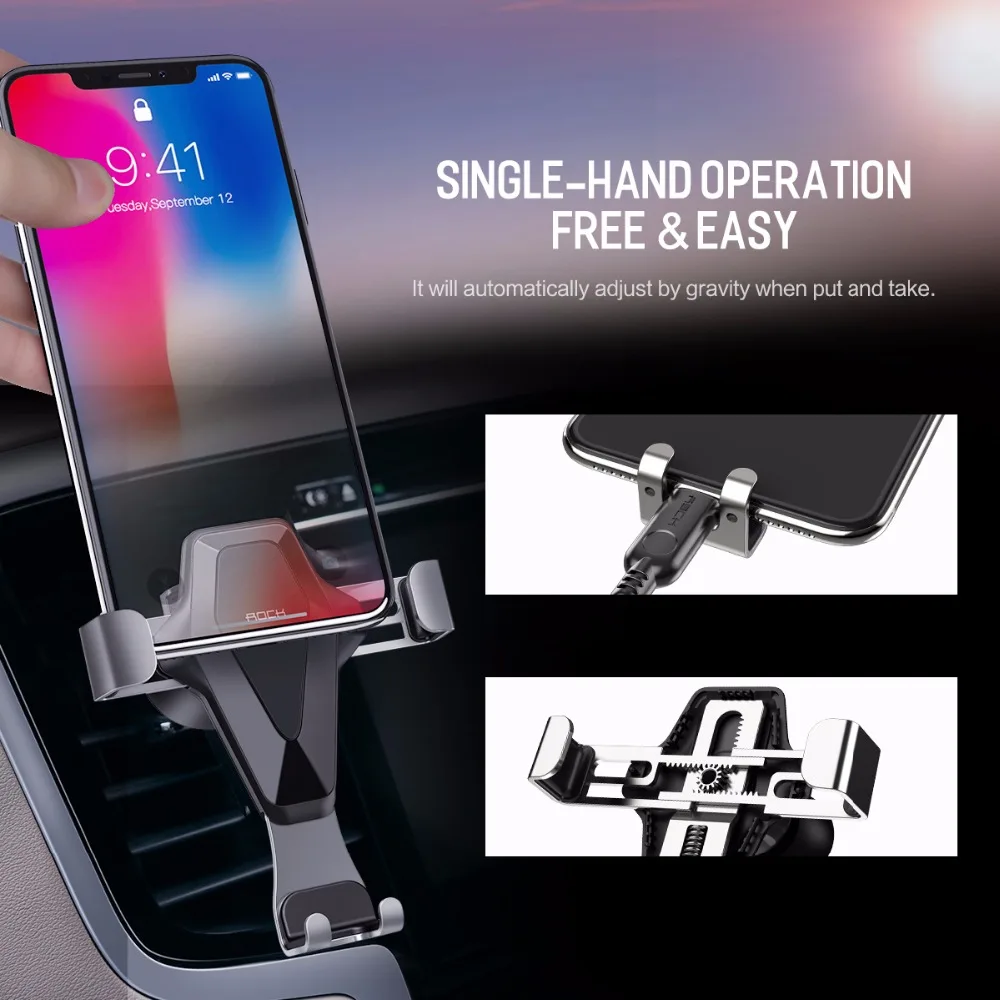 Автомобильный держатель для телефона ROCK для iPhone X XS MAX Gravity Air Vent, держатель для телефона в автомобиле, держатель для мобильного телефона, подставка для samsung