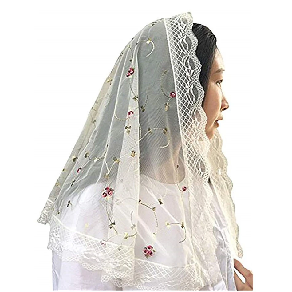Женская кружевная Фата Мантилья цвета слоновой кости с цветочным
