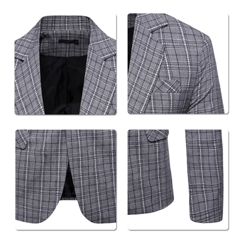 YUNCLOS New Slim Fit Business Men Suit Blazer Classic Plaid Print Jacket High Quality Casual Male Prom Blazers | Мужская одежда
