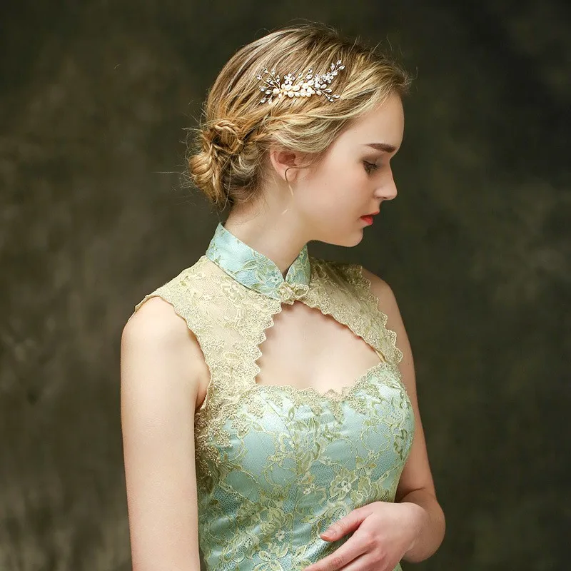 Нежный Золотой пресноводный гребень для волос с жемчугами Кристалл Цветочный