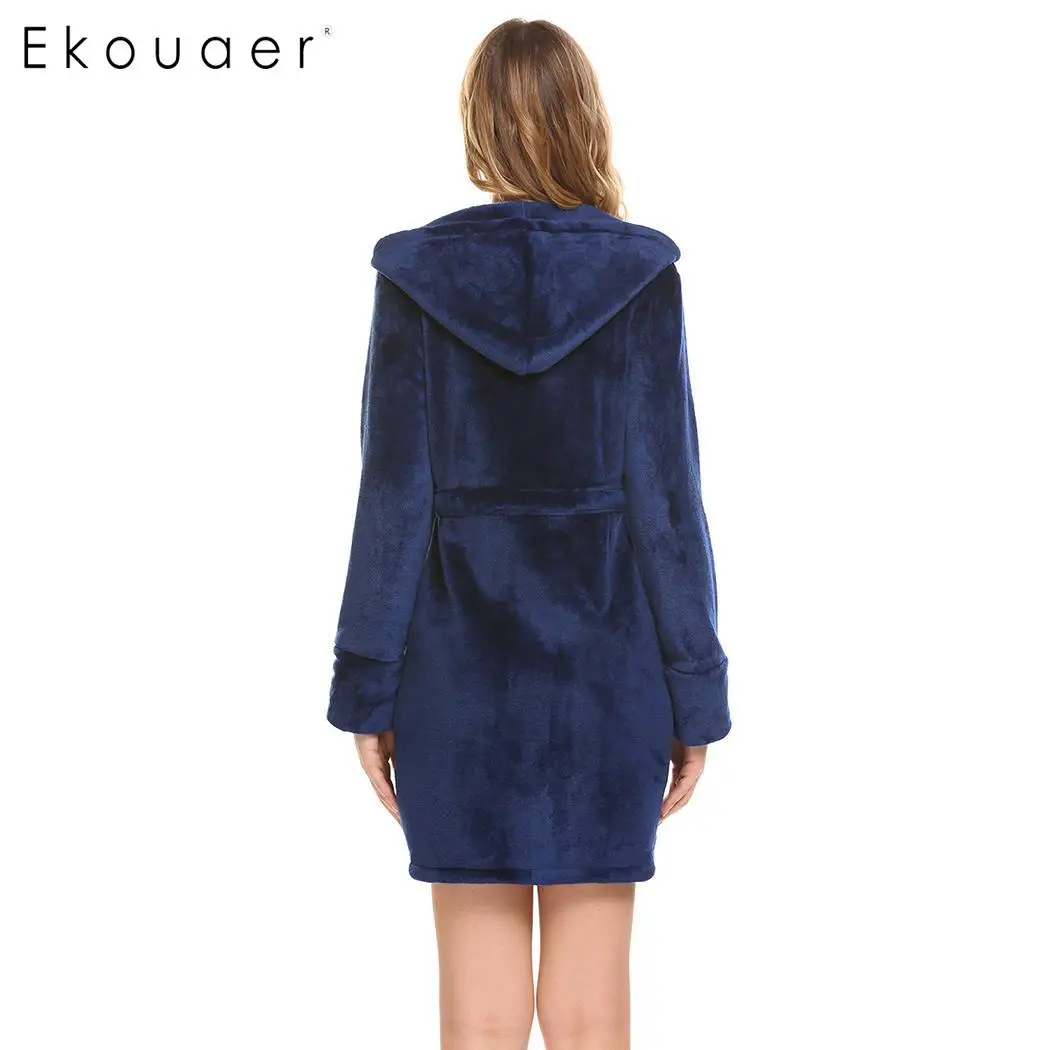 Ekouaer, женский халат, Пижама, зимний теплый халат, халат, Повседневный, с капюшоном, с длинным рукавом, на молнии, халаты, одежда для дома