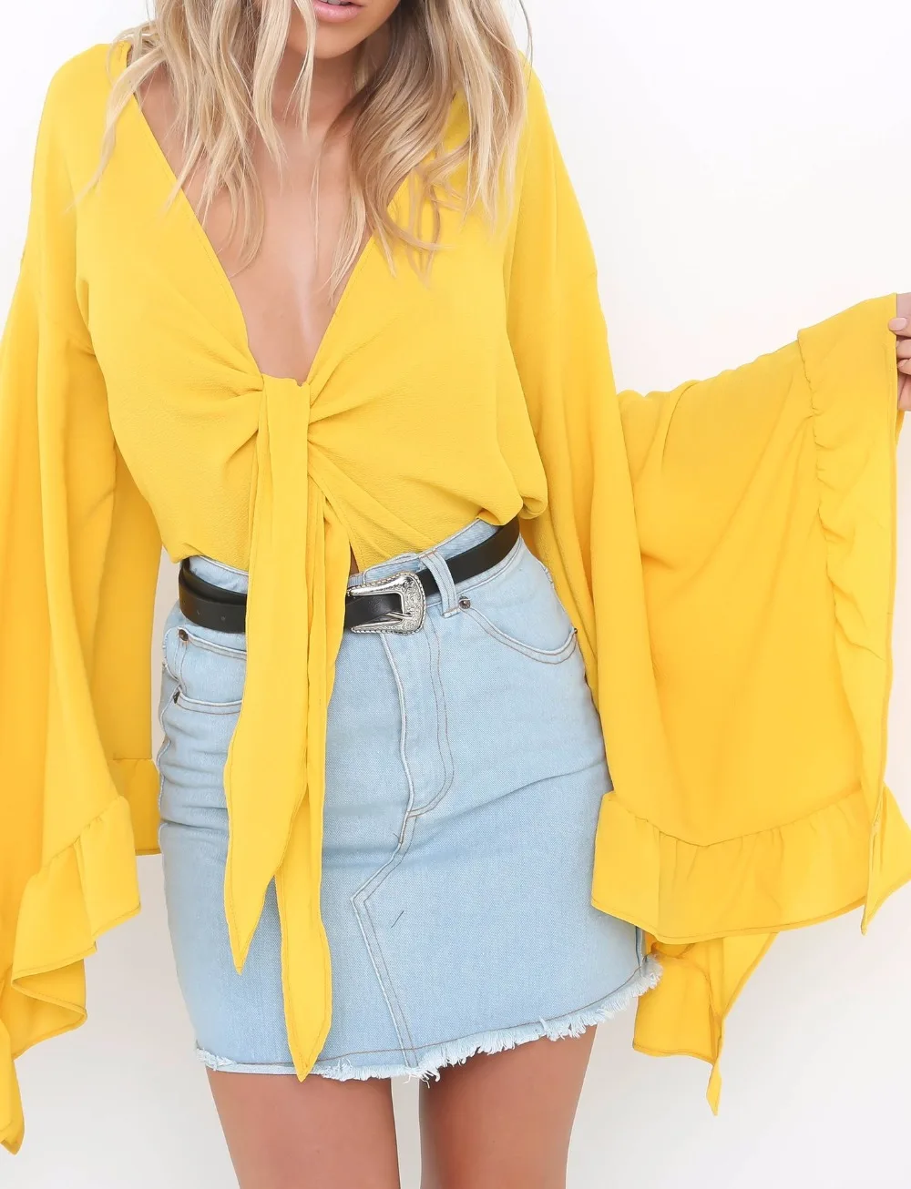 Женские модные рубашки 2018 Осенние Новые Модные расклешенные с длинным рукавом