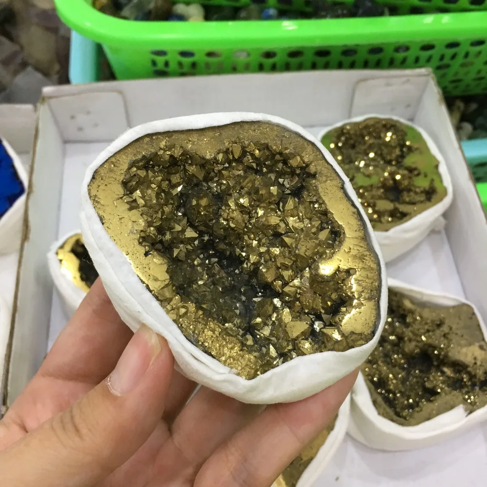 Природный Агат фрагмент жеоды Drusy Druse кварцевые гальванические Кластерные