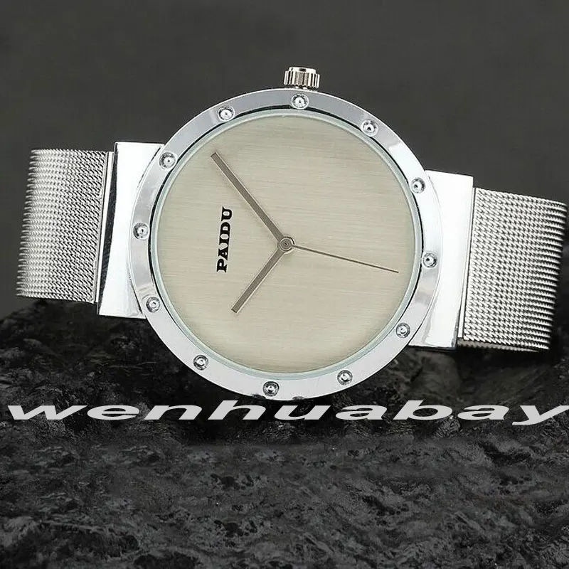 Paidu полностью стальные черные белые мужские женские нарядные часы сетка